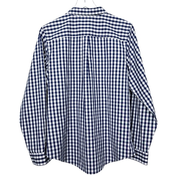 LL Bean Wrinkle-Free Pinpoint Oxford Shirt In Navy Plaid Check Women’s L - Picture 9 of 11